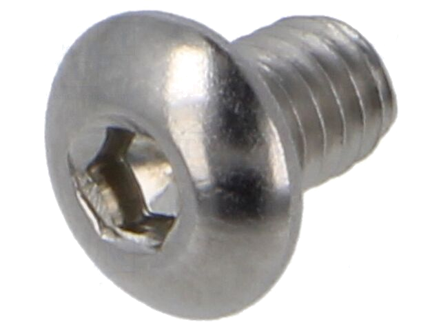 Schroef; M4x6; 0,7; Kop: bol; binnenzeskant; HEX 2,5mm; ISO 7380-1 Schroef; M4x6; 0,7; Kop: bol; binnenzeskant; HEX 2,5mm; ISO 7380-1